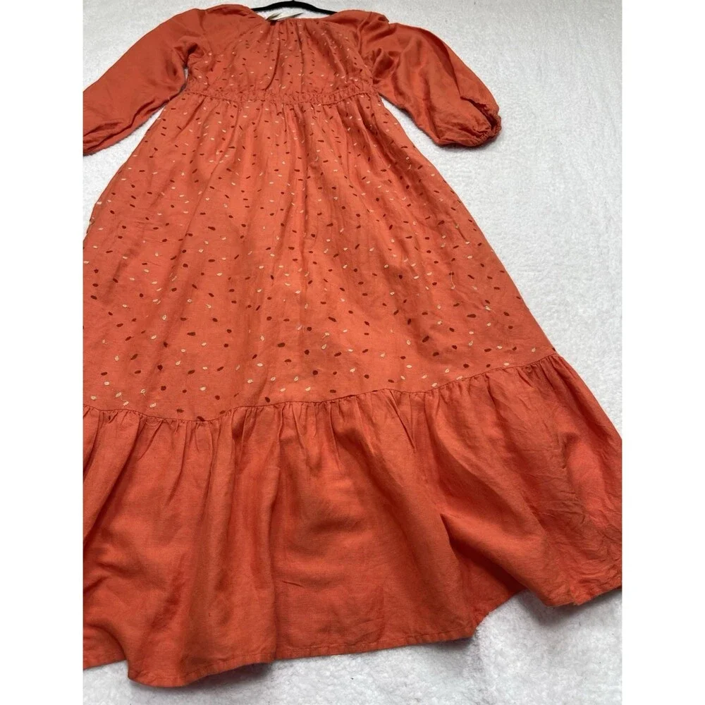 Anthropologie Coral Red Embroidered Maxi Dress - Picture 8 of 14